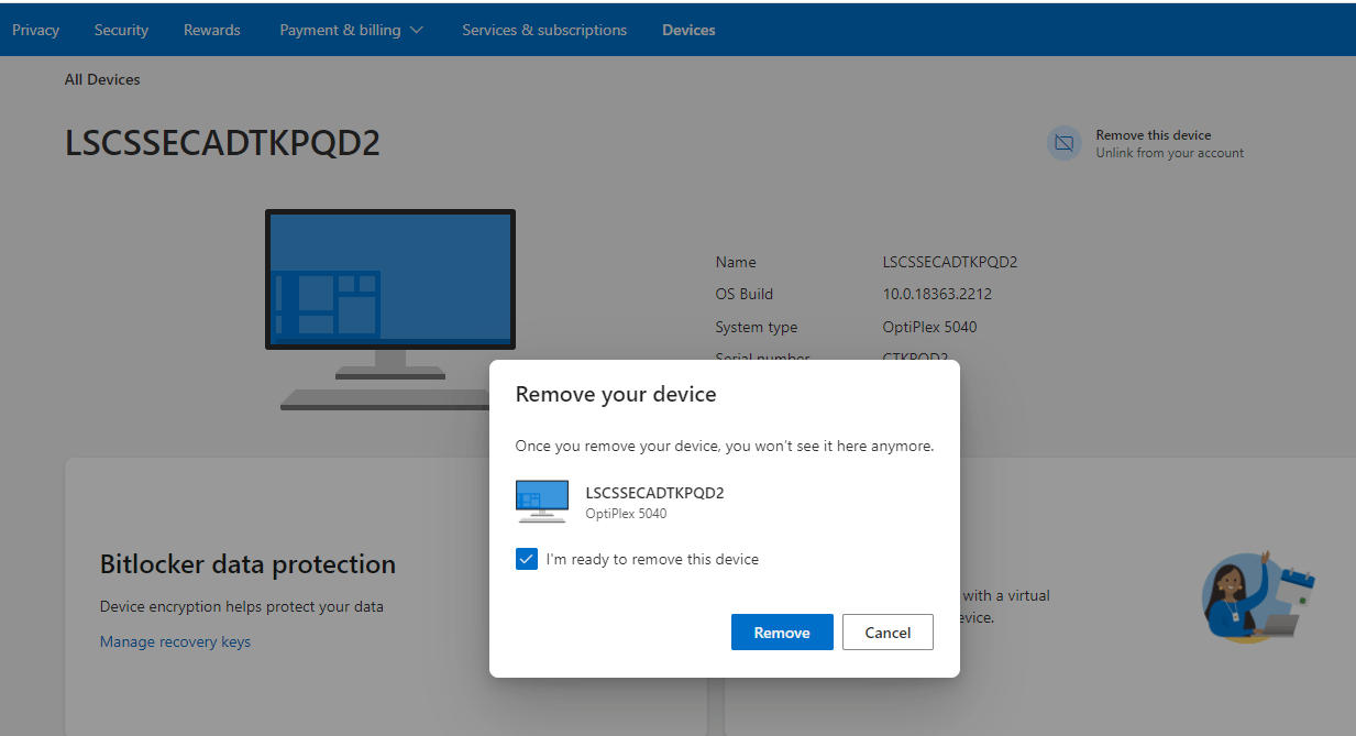 Remove Windows 10 Device from Microsoft Store Account