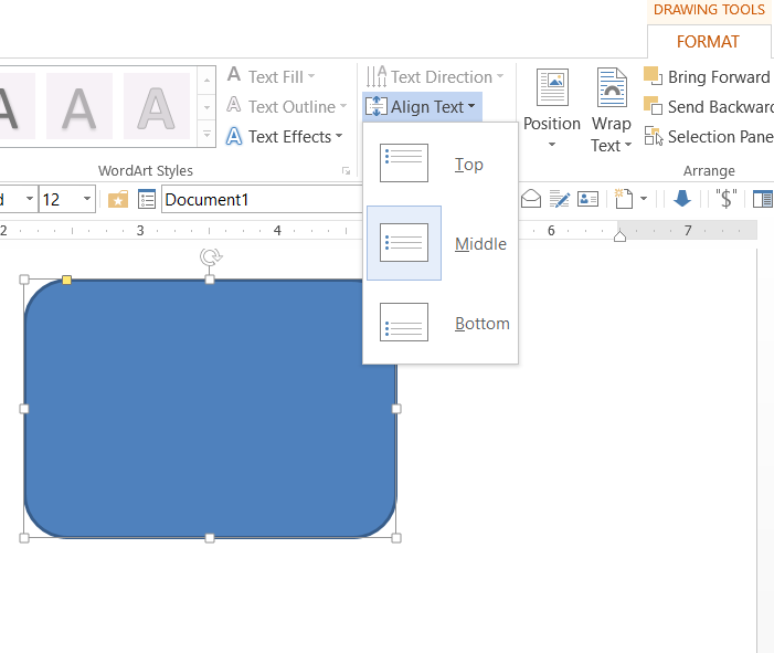 MS Word 2016 vertical alignment in text box, options are shaded and -  Microsoft Community