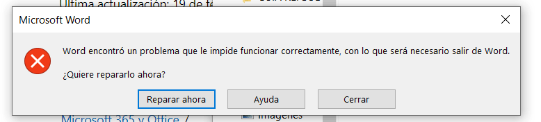 Error en Word y Excel desde hace unos días - Microsoft Community