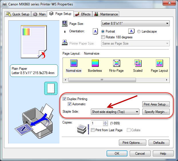 Problem with duplex printing on Canon MX512 Microsoft Community