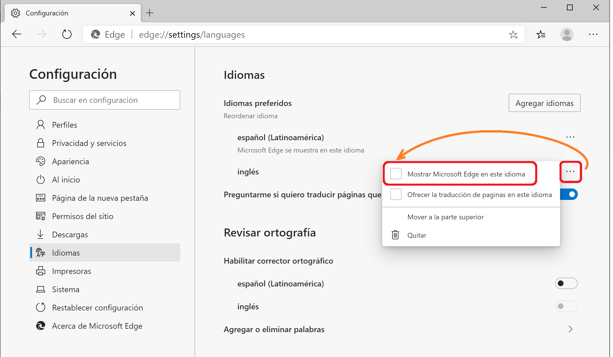 Microsoft Edge puede tener un idioma diferente al establecido en ...