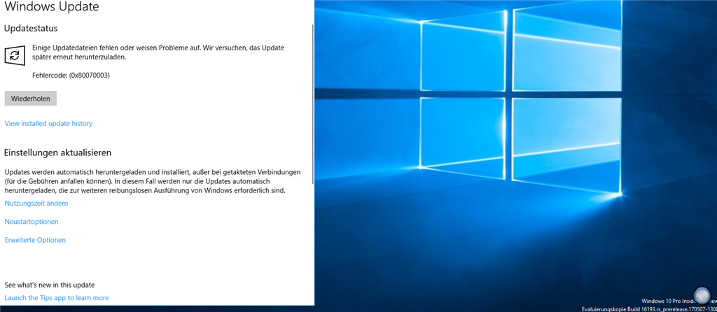 Update bugs nach Windows 10 preview Build 16188