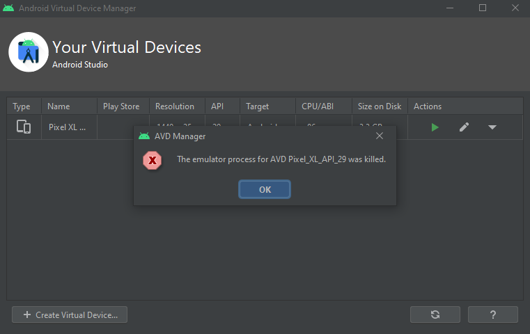 Android Studio Device Emulator not working since 21292 - Microsoft ...