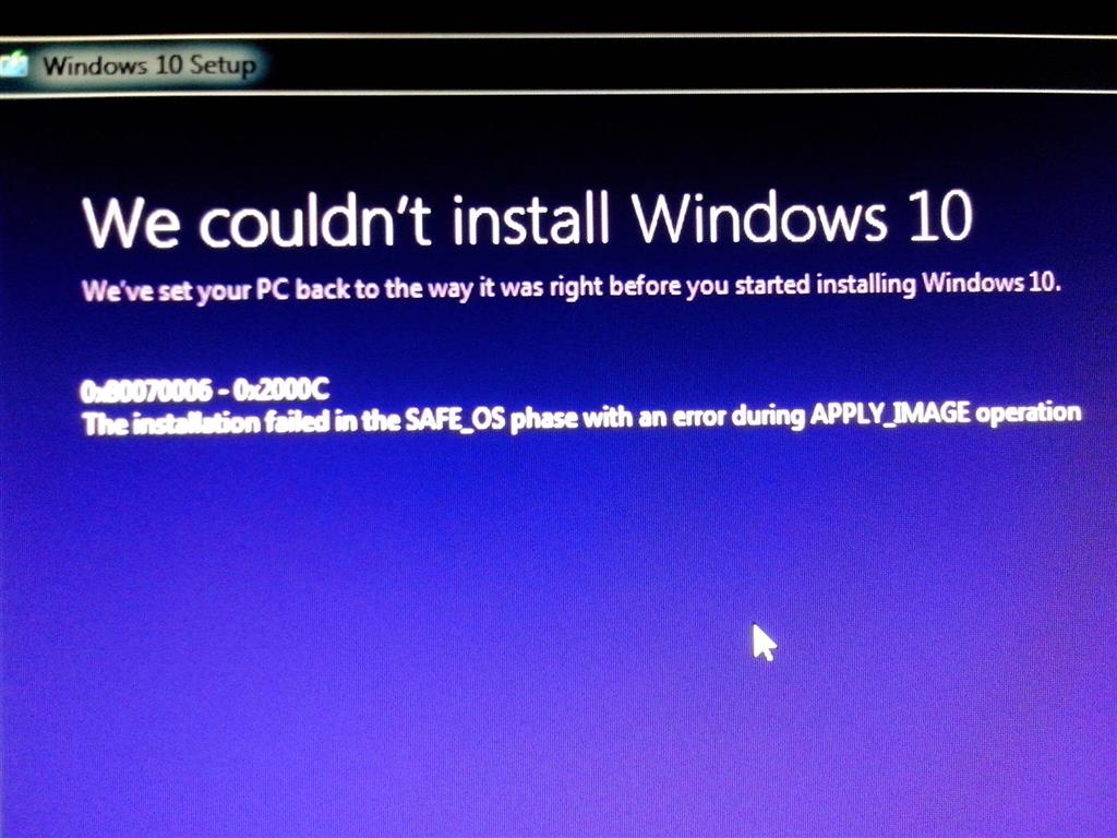 Windows 10 Instalation Fail "We Couldn't Install Windows 10 ...