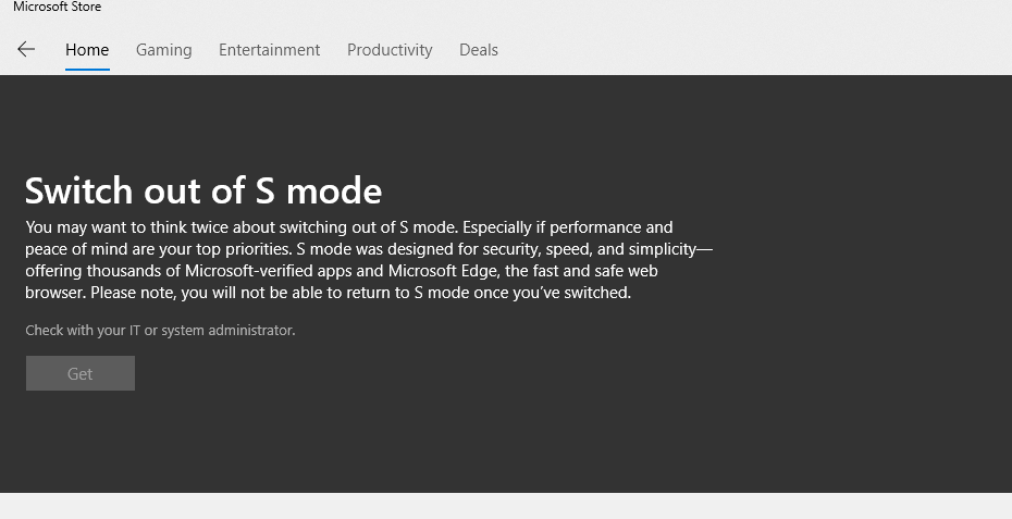 Cannot switch out of s mode - Microsoft Community