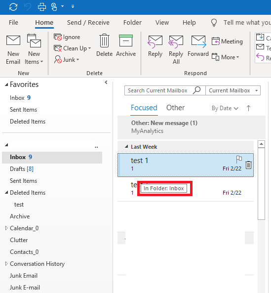 Hover over one folder in outlook 2016, but shows only 