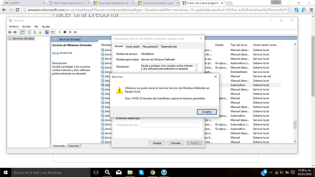  WINDOWS DEFENDER ERROR 14105 El tama o de manifiesto 