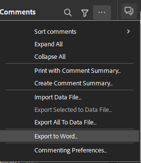 pdf export comments to word