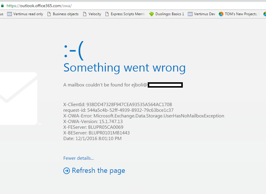 A mailbox couldn't be found error - Microsoft Community