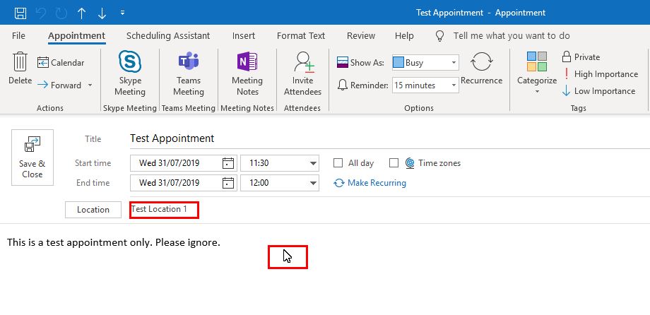 Microsoft Outlook - Calendar appointments - when mouse cursor is over ...