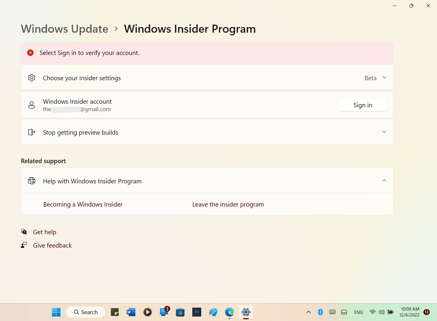 Unable to install the cumulative update for windows 11 insider preview