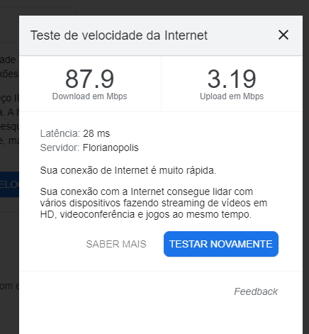 Medidor de teste de velocidade de download e upload da internet