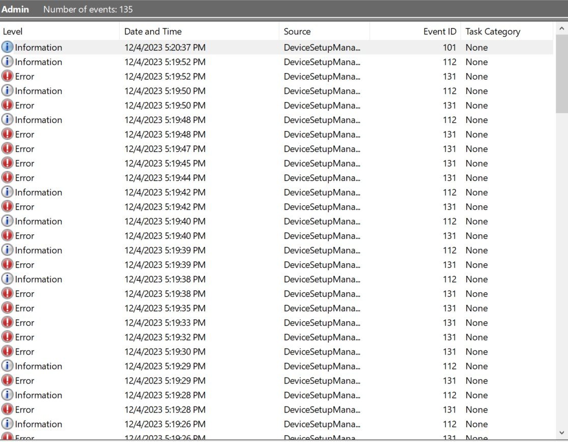 Getting Multiple Event ID Error 131 Device Set-up Manager - Microsoft ...
