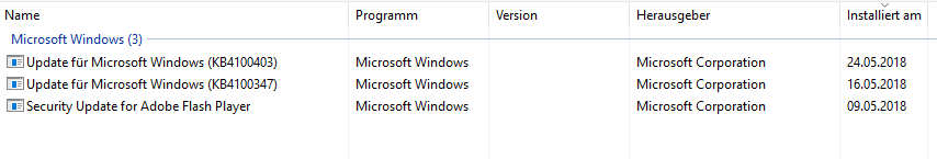 Windows Update vom 24.05.2018 KB (KB4100403) Windows 10 1803 Build: 17134.81 Updateverlauf...