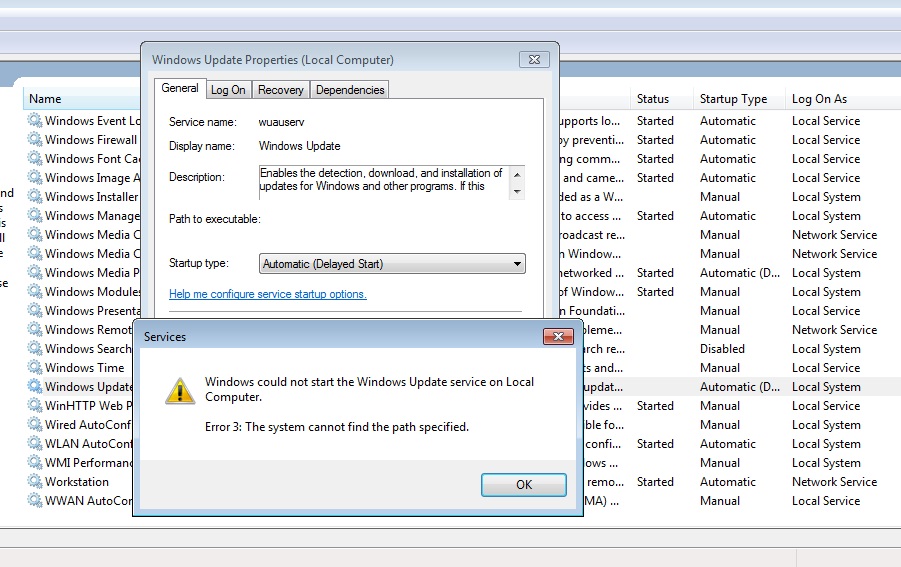 Windows update service not found ошибка