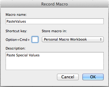 shortcut to paste special values excel for mac 2016