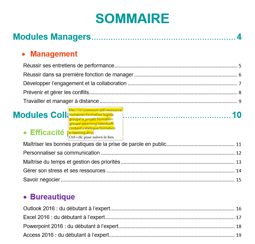 Sommaire automatique Word  PDF  lien cliquable qui ne fonctionne pas