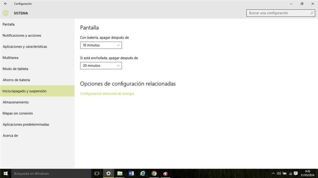 Resultado de imagen para apagado y suspensiÃ³n windows 10