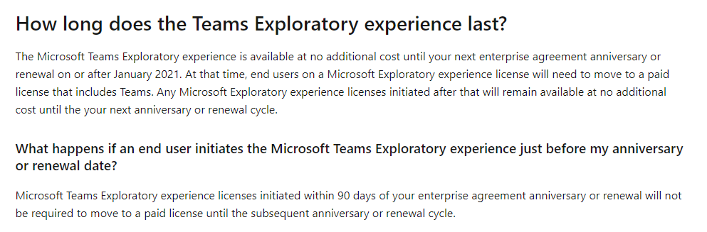 Teams exploratory microsoft How long