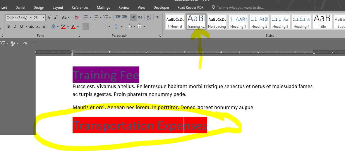 How to set highlight color for style in Word 2016 Microsoft