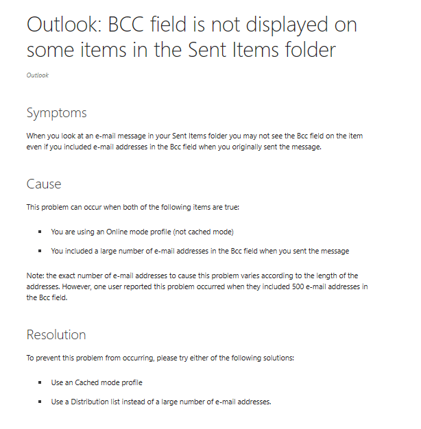 BCC Recipients Does Not Appear In Sent Items When BCC's Are More Than ...