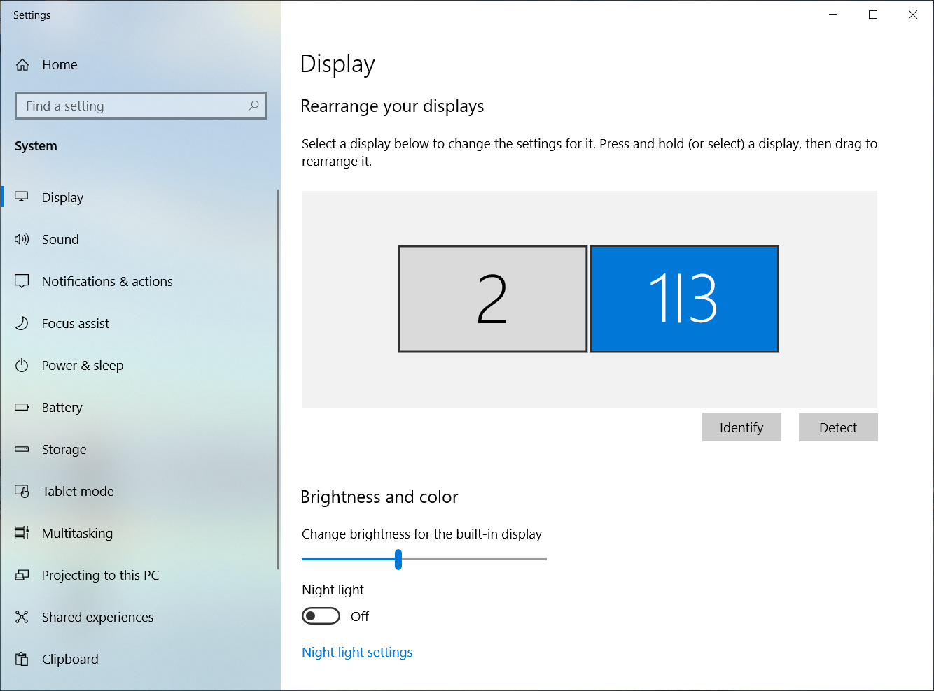 Win 10 Settings>System>Display Dialog combining 2 monitors - Microsoft ...