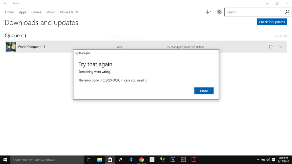 Windows Store Error: 0x80240004 - Microsoft Community