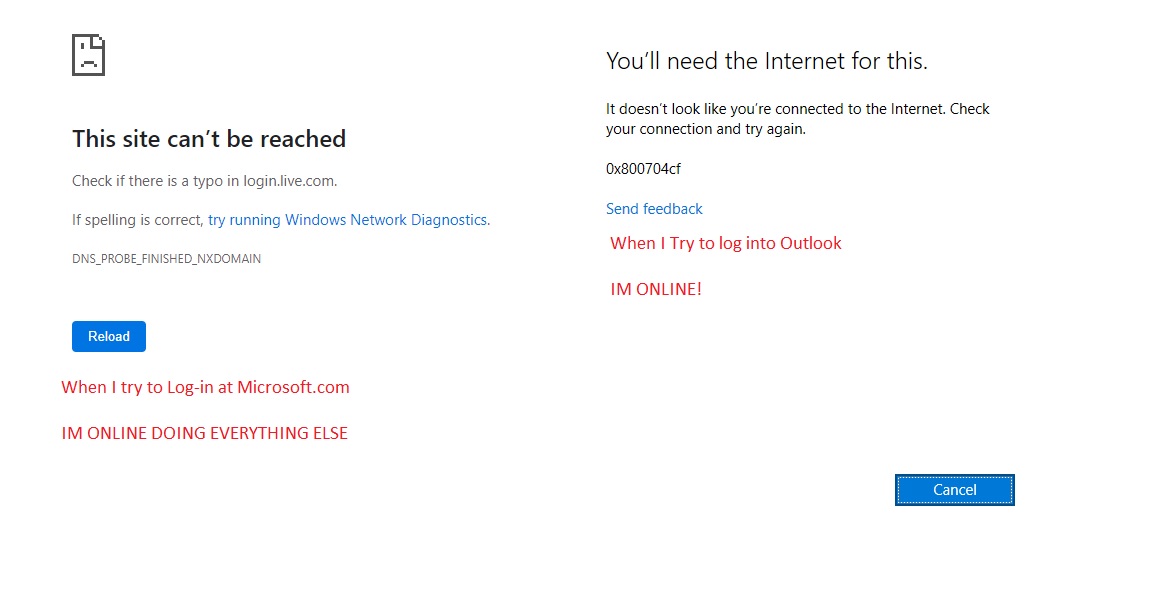 Check if there is a typo in login.live.com. deals dns_probe_finished_nxdomain