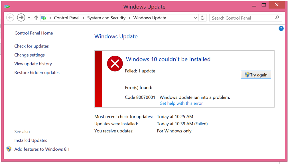 Windows 10 Update Failed Code 80070001 Microsoft Community