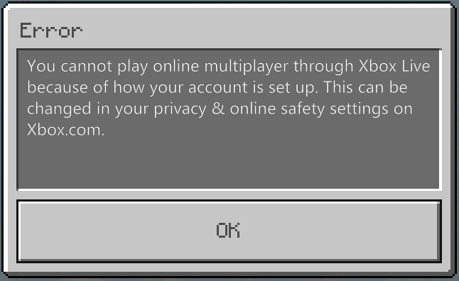 You cannot play online multiplayer because of how your account is set -  Microsoft Community