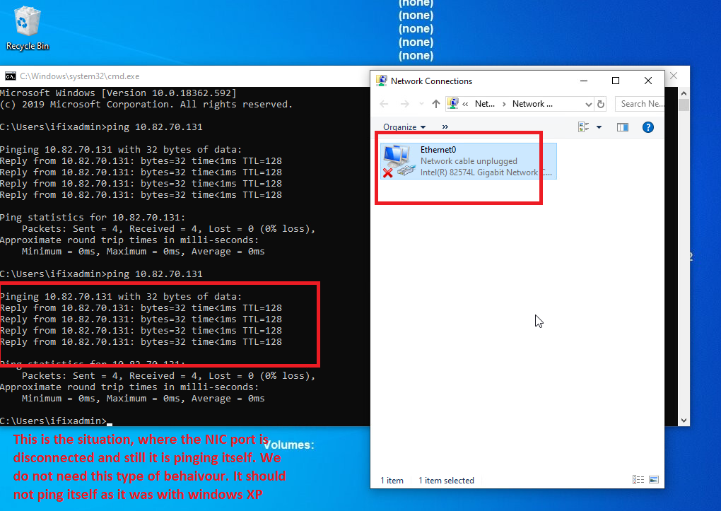 Local Nic Pings Itself Even After Disconnecting The Cable Microsoft Community