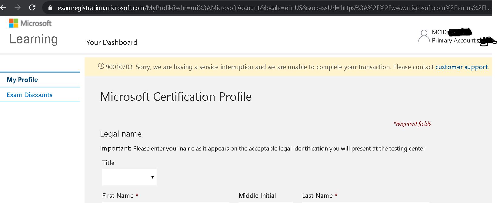 Microsoft certification profile update problem training