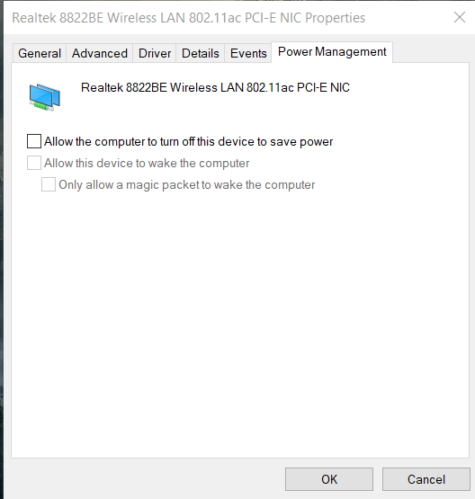 My 8822BE Wireless LAN 802.11ac NIC keeps turning off on - Microsoft Community