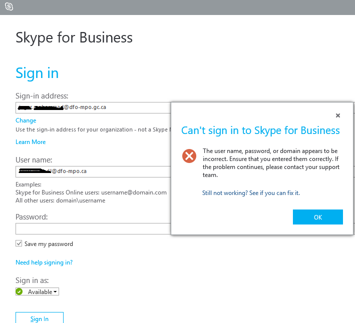 Произошла ошибка во время презентации экрана skype for business