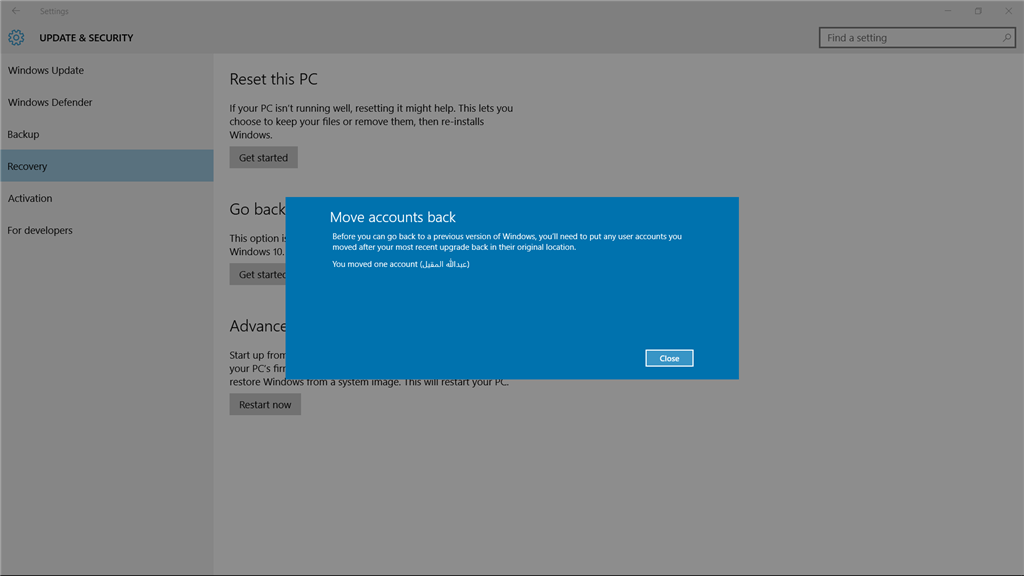 windows 10 to windows 8.1 move accounts back - Microsoft Community