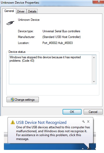 Mod viljen Recept kaos Malfunctioned USB device - Error Code 43 - Microsoft Community