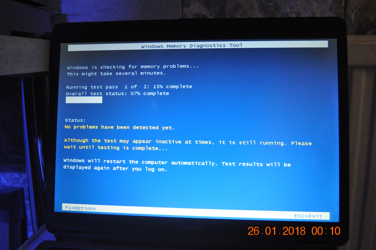 Windows memory sale diagnostic results