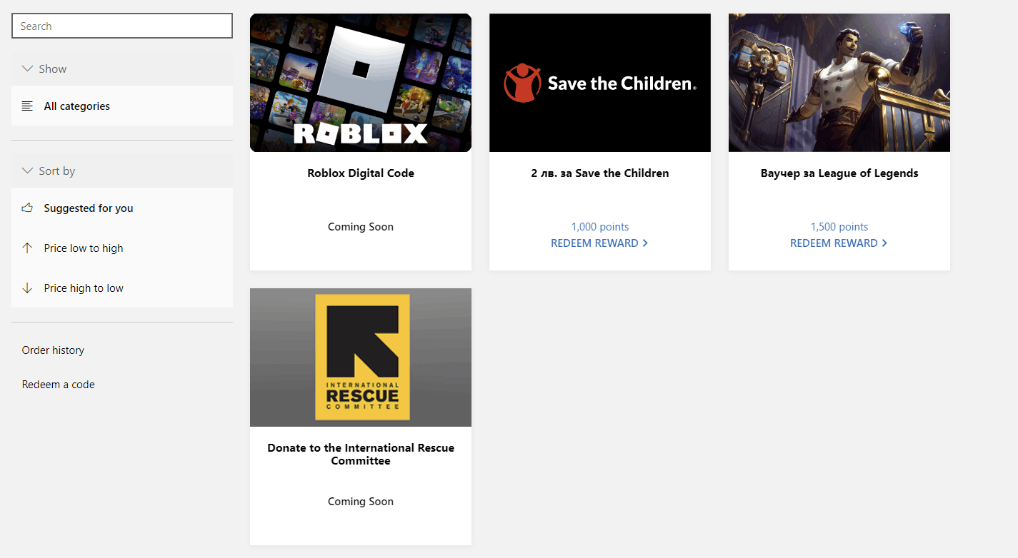 Where is the robux options for microsoft rewards? Im seeing no robux -  Microsoft Community