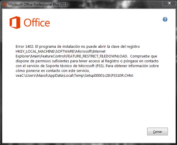 Instalar Office 2013 Error 1402 - Microsoft Community