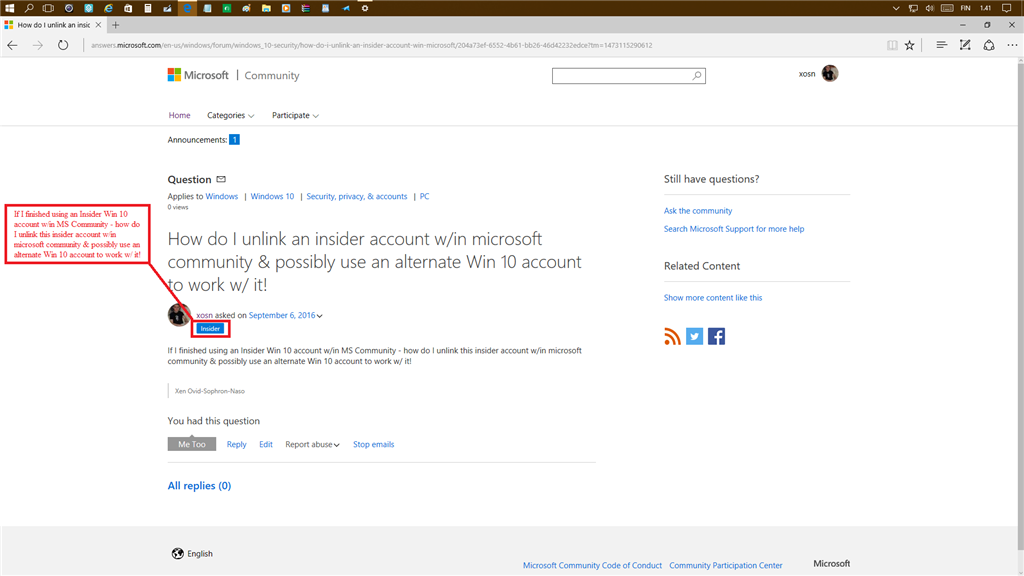 How do I unlink an insider account w/in microsoft community & possibly ...