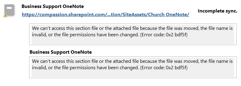 OneNote Won't Sync: Error code: 0x2 bdf5f - Microsoft Community