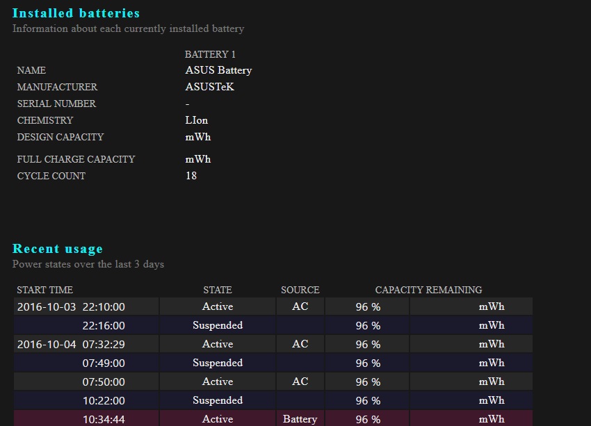 all Powercfg capacity missing in /batteryreport values ...