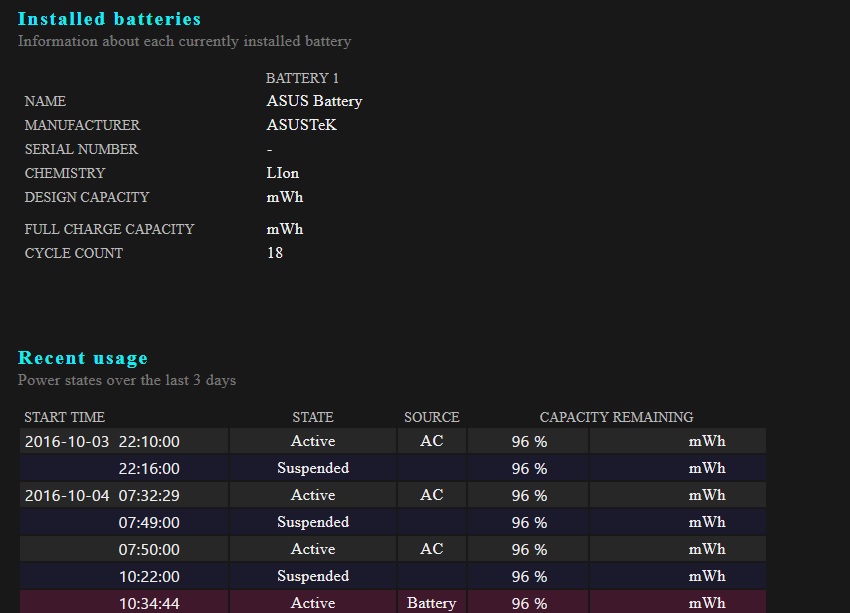 all Powercfg capacity missing in /batteryreport values ...