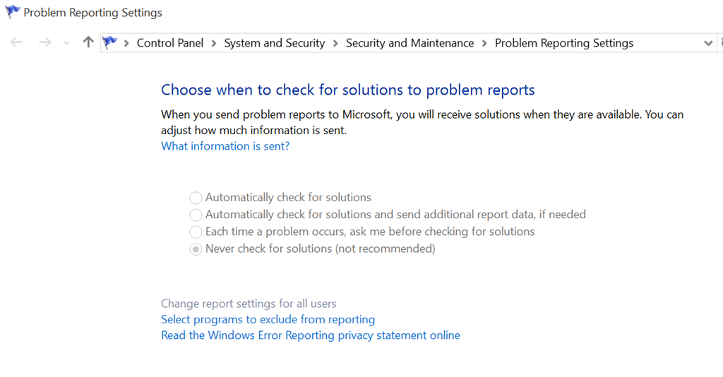 Windows problem reporting как отключить windows 10