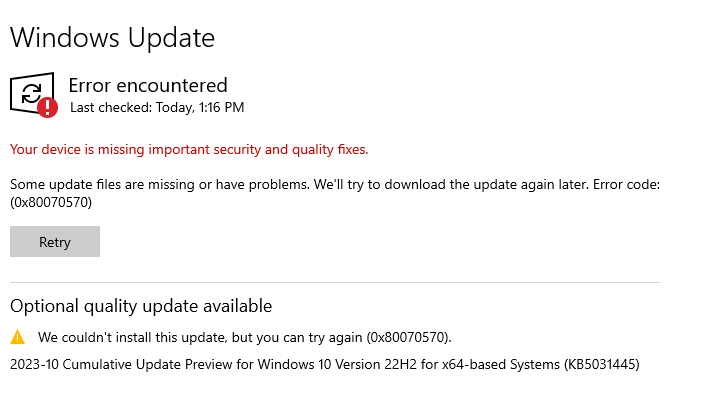 Unable To Update. Error Code: (0x80070570) .how To Fix This Issue ...