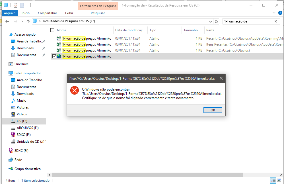 Windows 10  Certifiquese que o nome foi digitado corretamente e