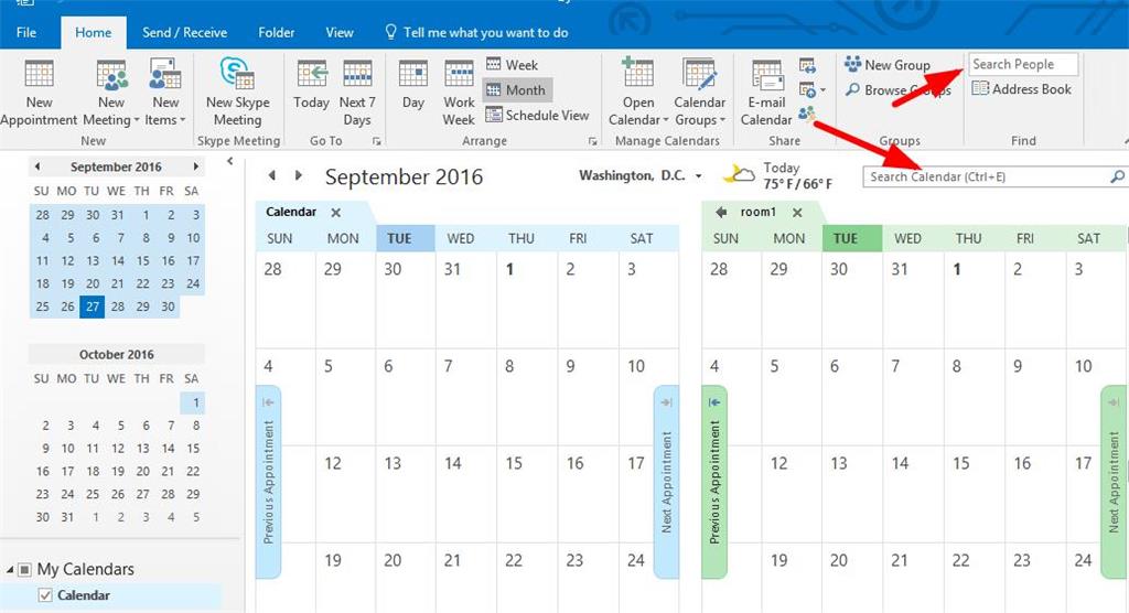 Search in Outlook only does emails, i.e. not also calendar and