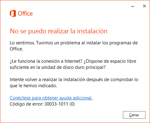 Office 2016: Error 30033- 1011 (0) Al intentar instalar, - Microsoft  Community