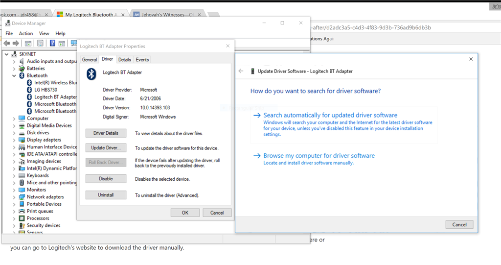 My Logitech Bluetooth Adapter Not Working After September Windows 10 Microsoft Community